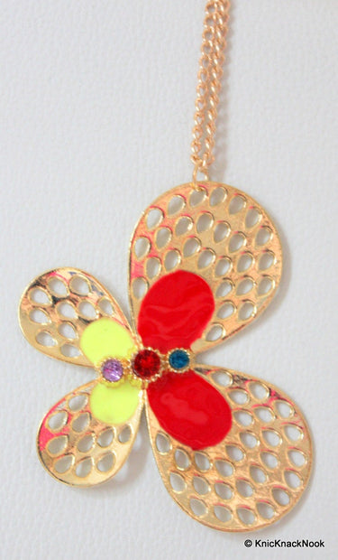 Gold, Red and Green Butterfly Pendant Necklace